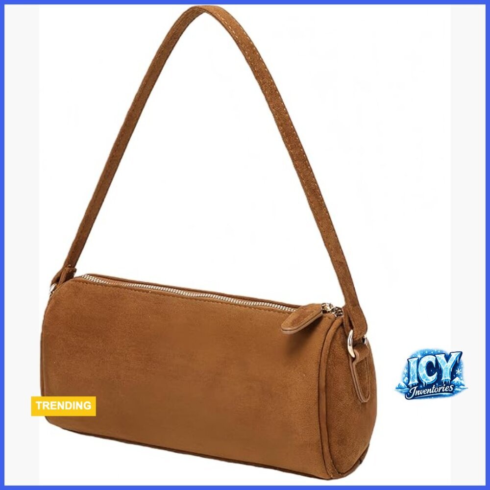 PU Leather Crossbody Bag, Small Barrel Purse with Zipper Closure